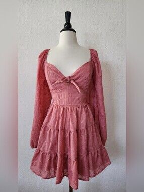 Dusty Rose Tie-Front Long Sleeve Mini Dress